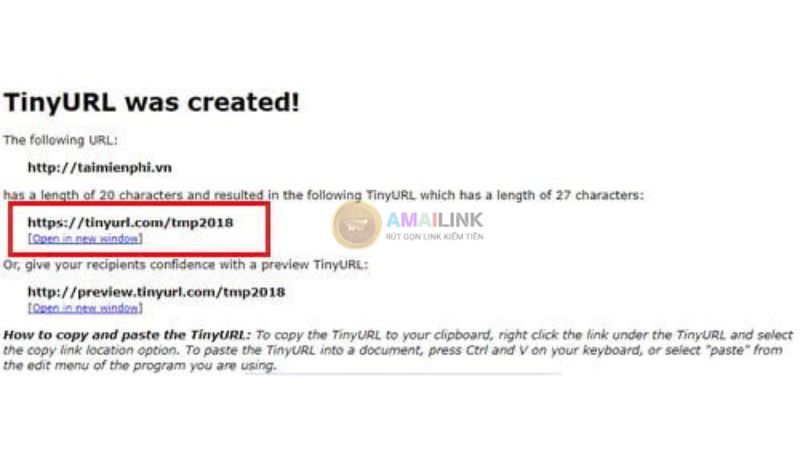 Sao chép và chia sẻ link đã rút gọn qua TinyURL