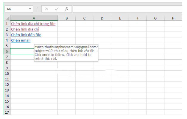 Cách copy đường link vào excel