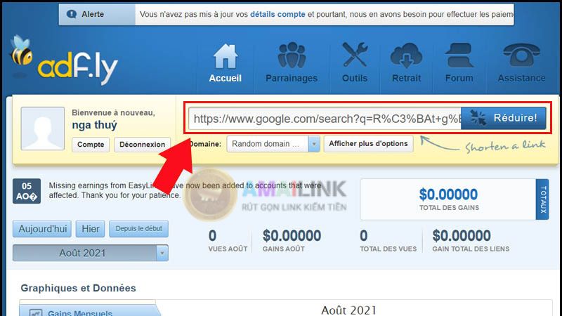 Cách lấy link rút gọn bằng AdF.ly