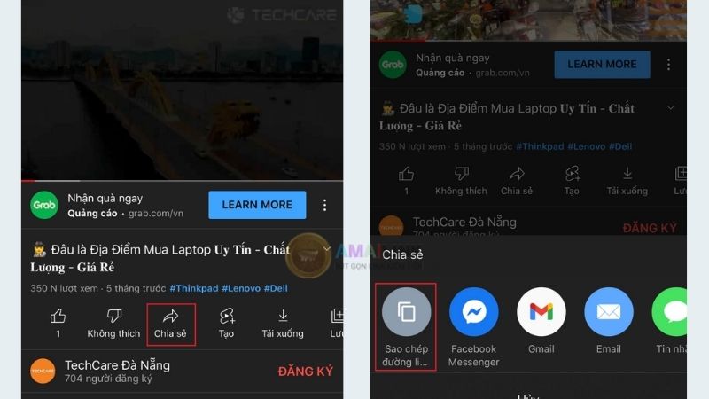 Copy link YouTube bất kỳ trên điện thoại