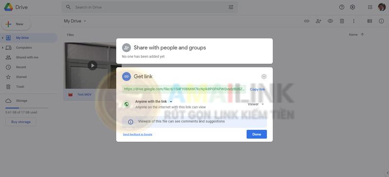 Cách chia sẻ link google drive trên máy tính
