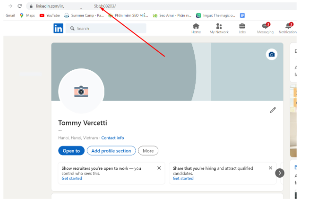 Link linkedin của bạn nằm ở thanh tìm kiếm của trình duyệt